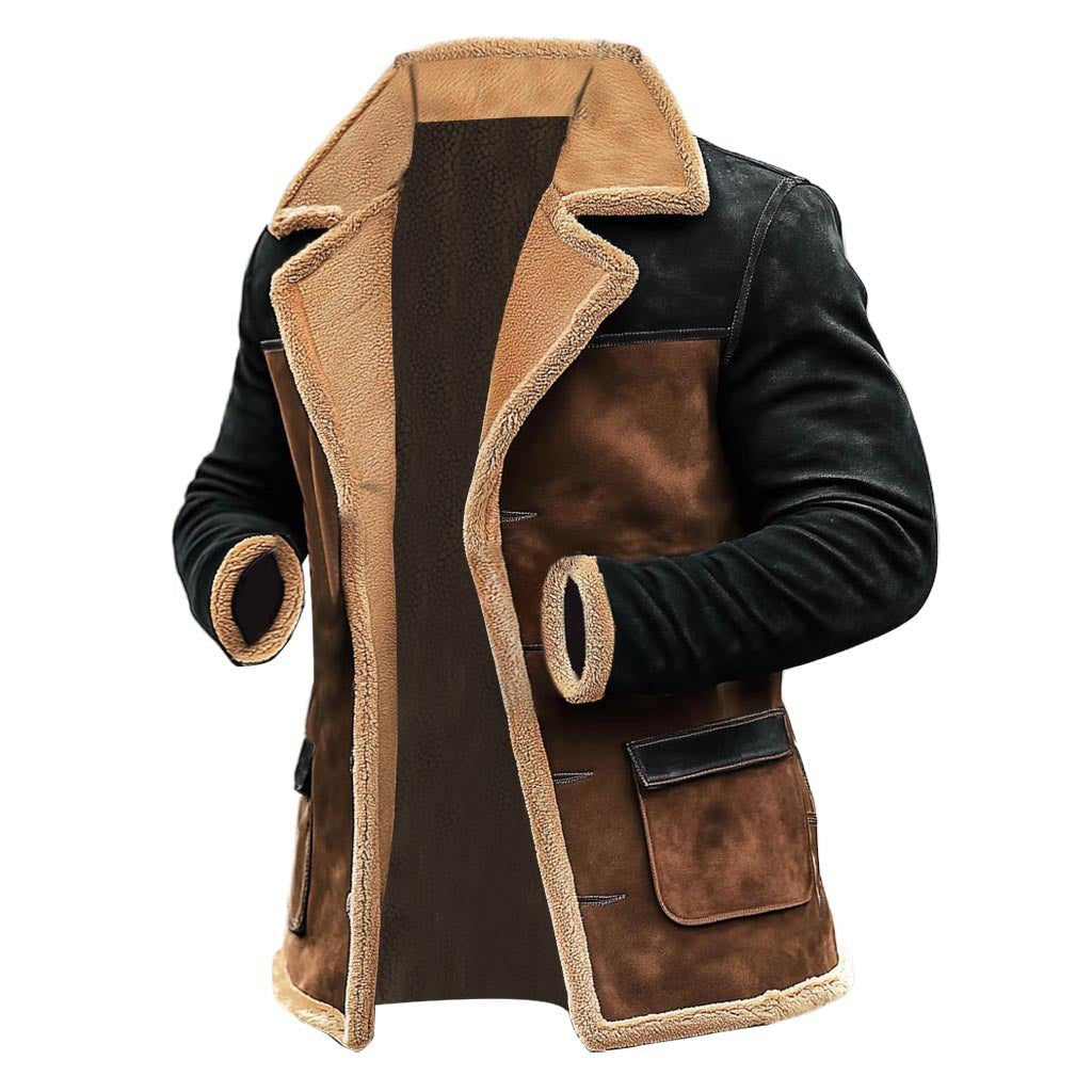 Winter Men's Vintage Suede Color Matching Casual Jacket